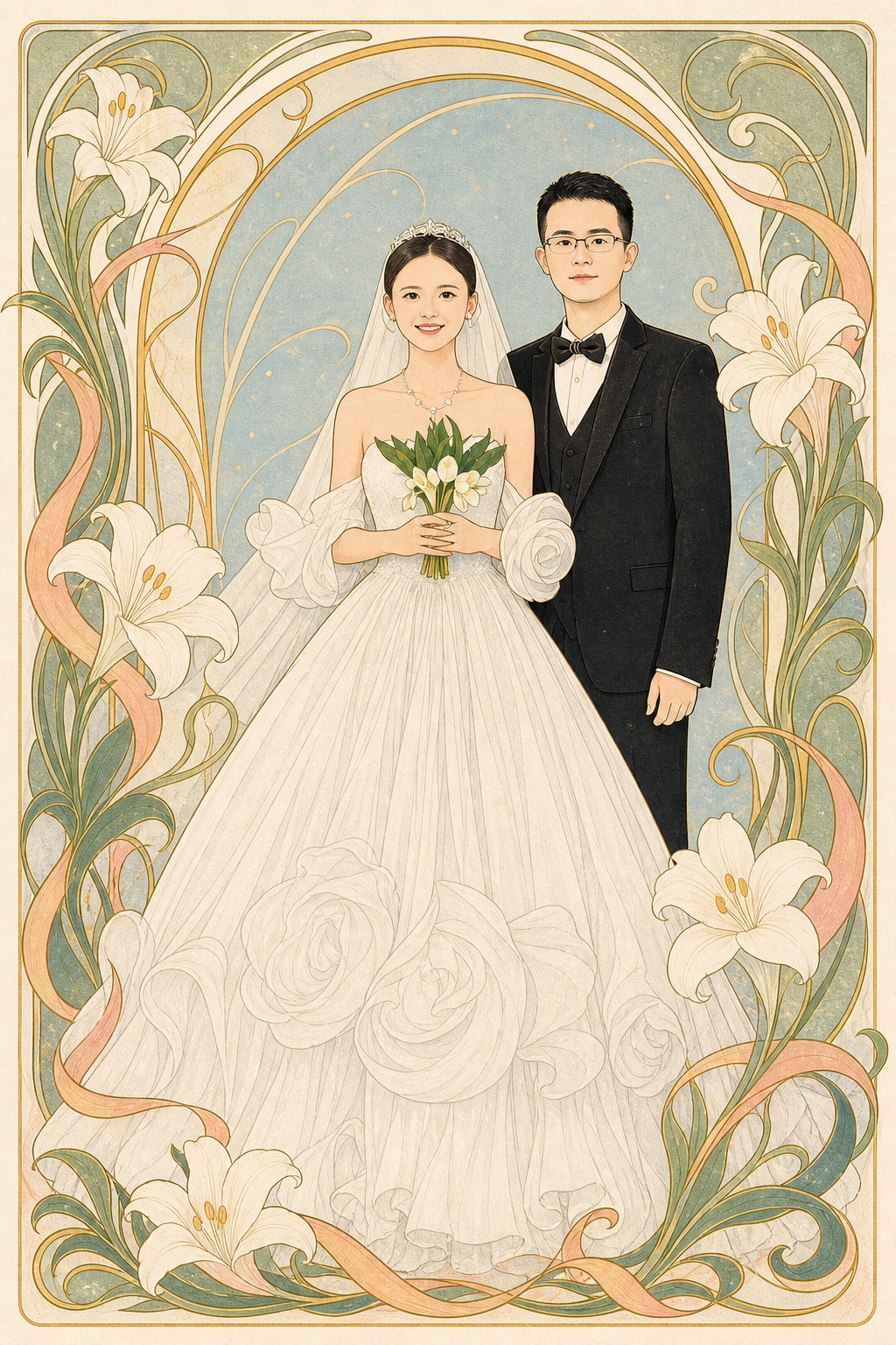 婚纱和西装都准备好了的艺术化画面