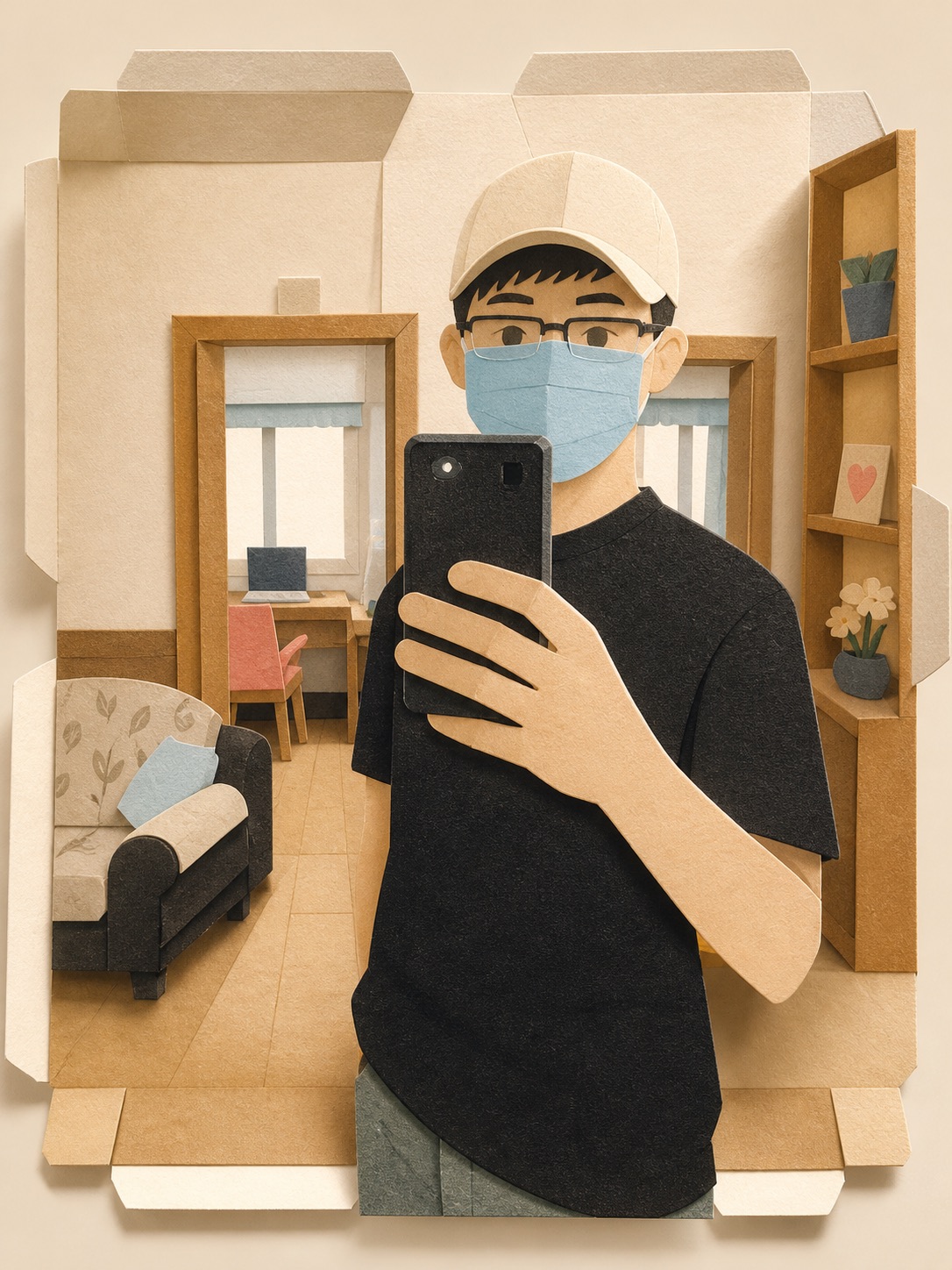 从家里发来的一张自拍的艺术化画面